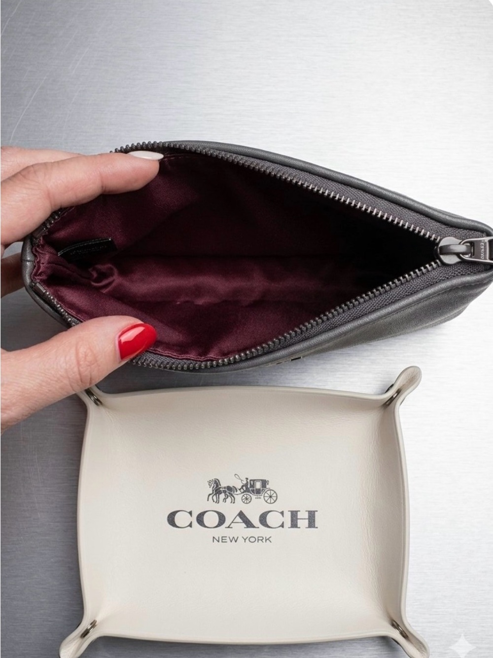 Coach Gray Signature Wristlet with Leather Trim new with tags and dustbag - Picture 3 of 7